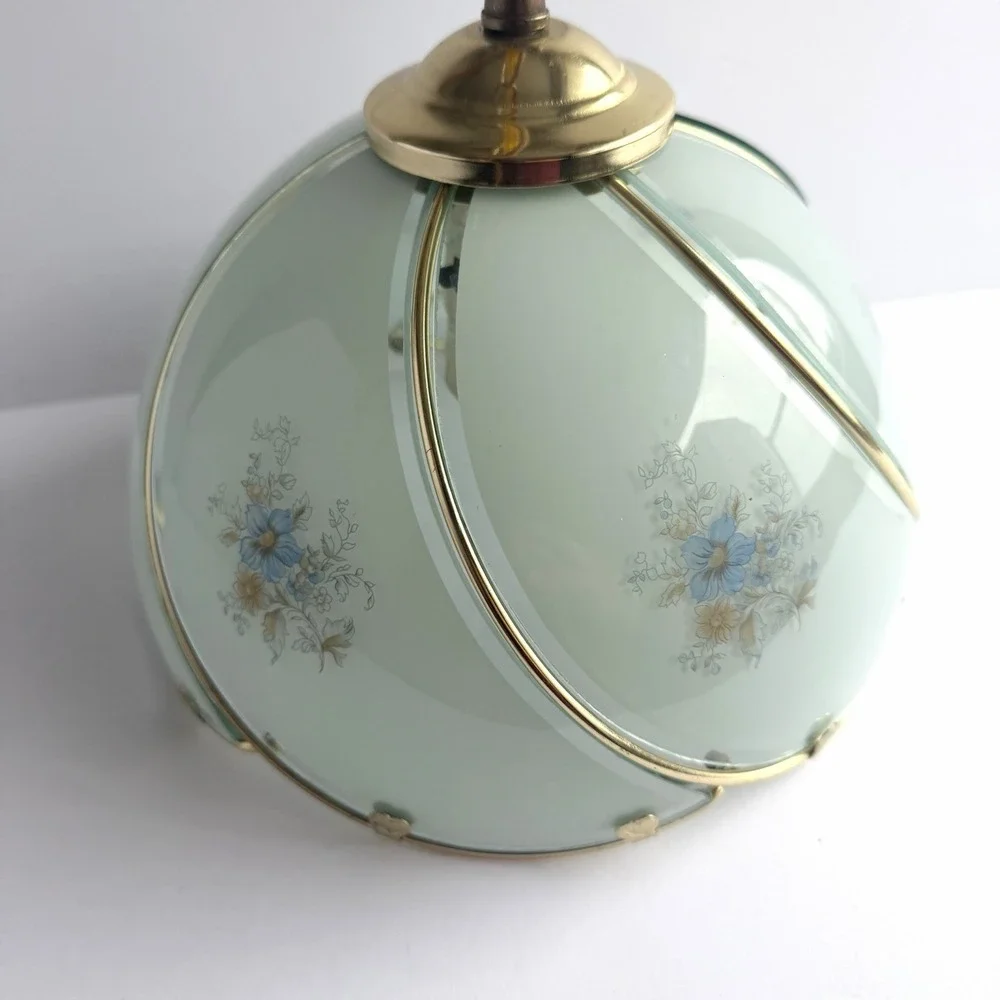 VTG Boudoir Swag Lamp *Does Not Work* Victorian Glass Panel Floral Brass Frame